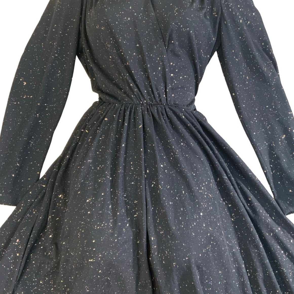 Vintage 70s 80s 'Bel Chic' Black Multicolour Sparkle Maxi Party Dress 8 10