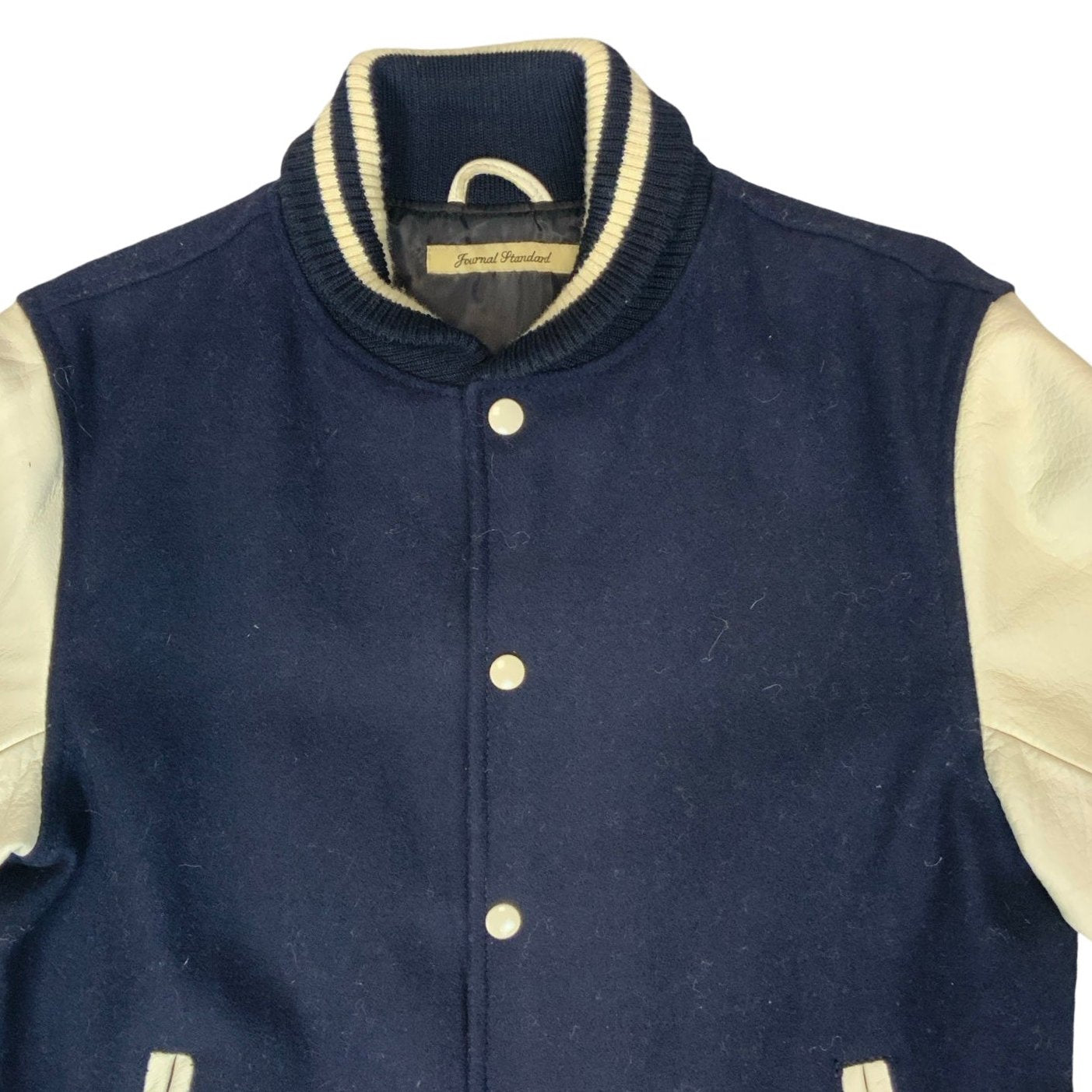 Vintage 'Journal Standard' Navy Blue Cream Varsity Jacket M 14