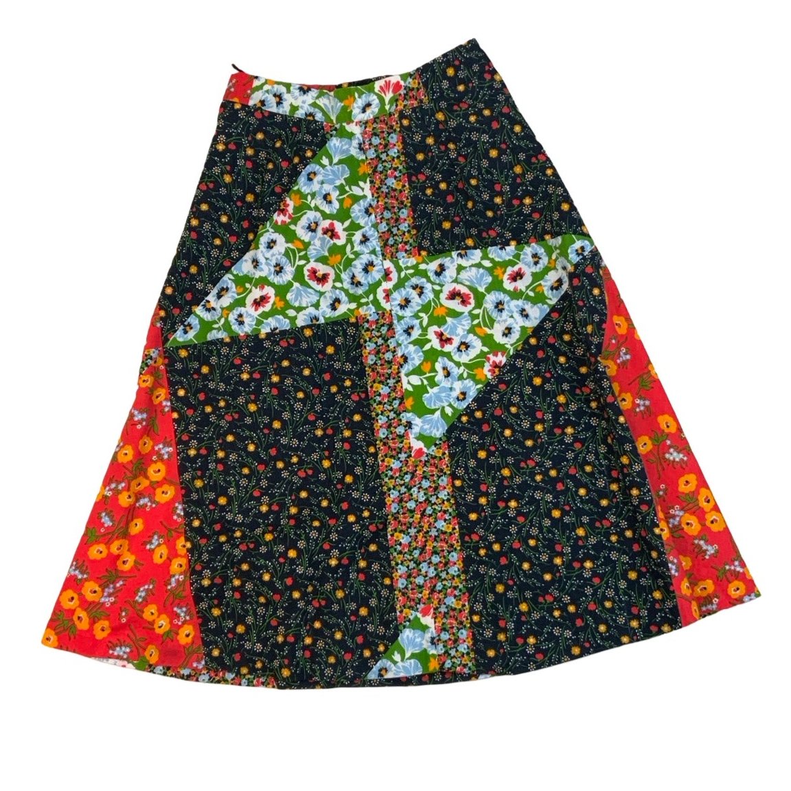 Vintage Multicolour Patchwork Wrap Sari Midi Skirt