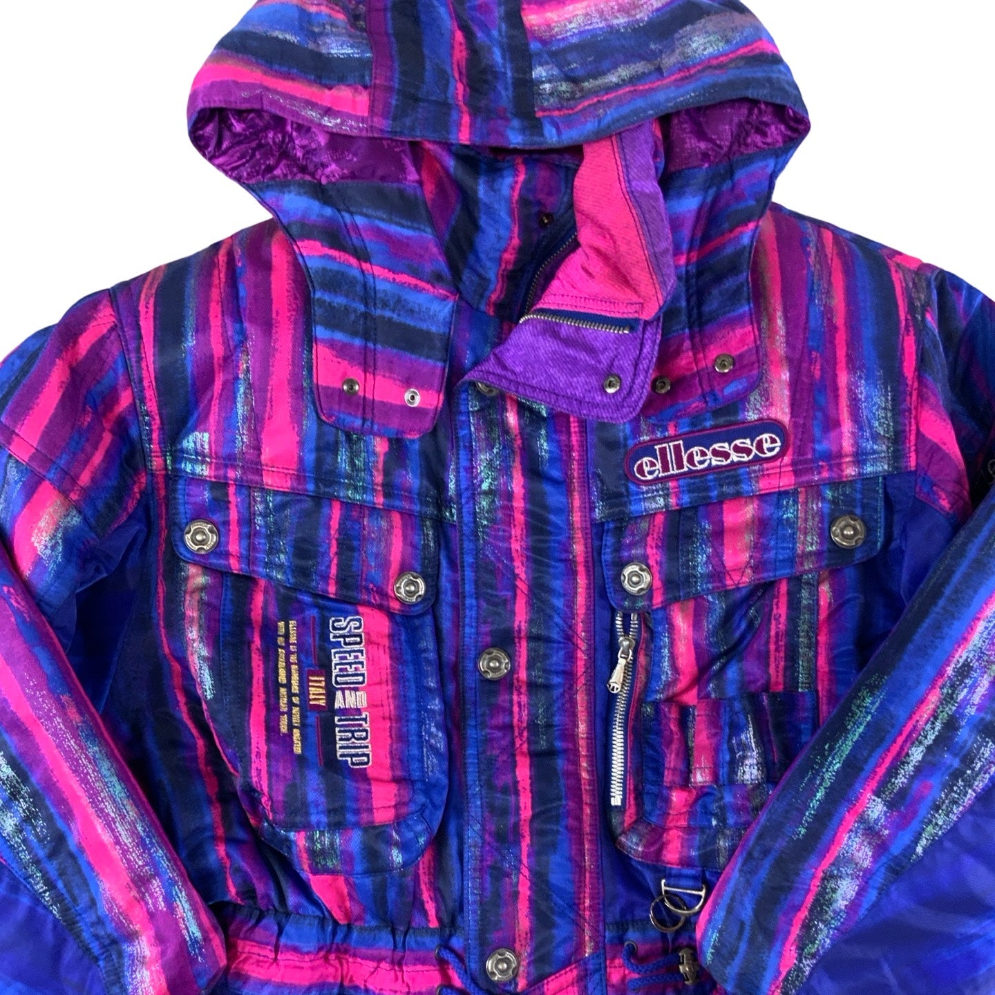 Vintage 90s Ellesse Purple Blue Retro Hooded Ski Jacket M L