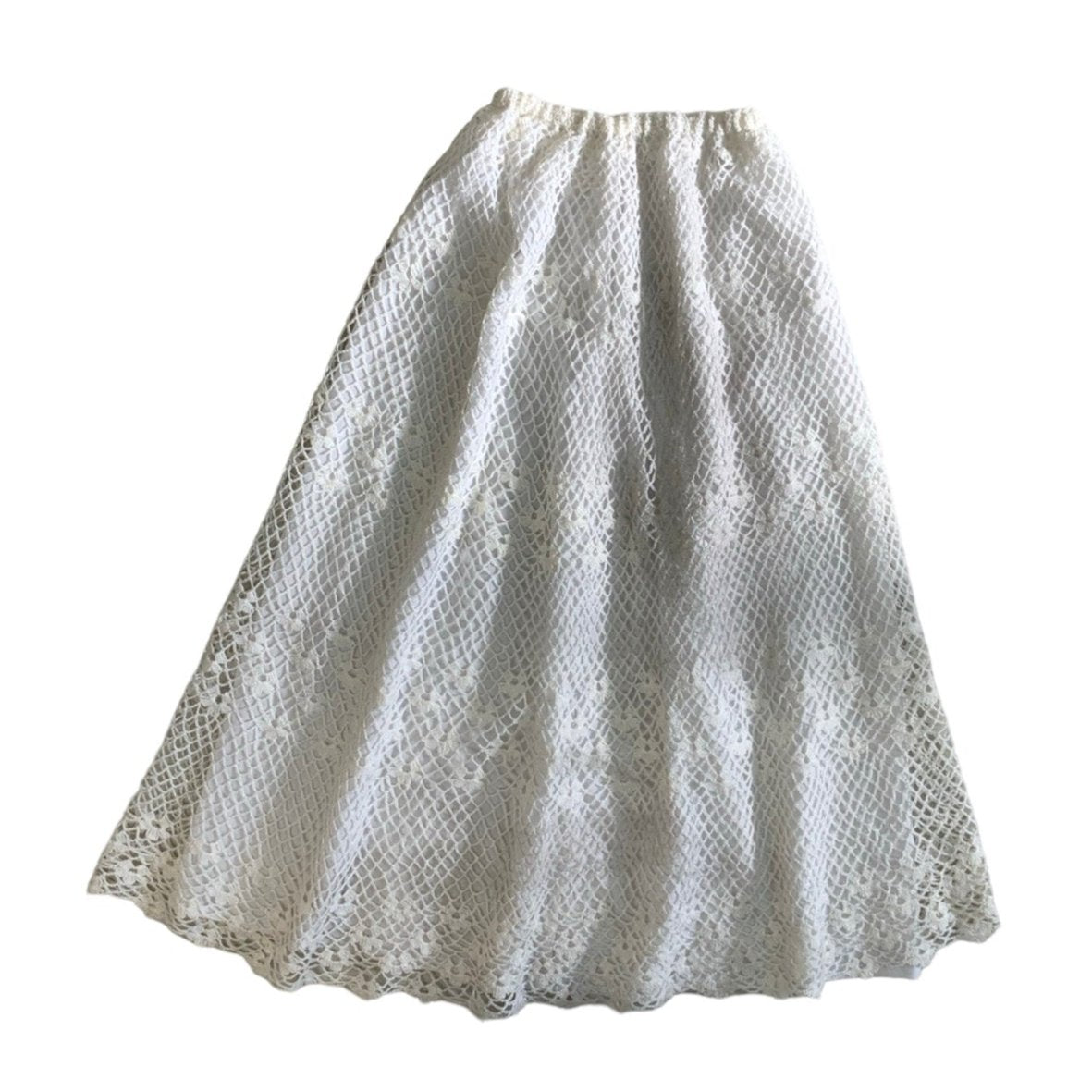 Vintage White Net Floral Design Swing Midi Skirt 6