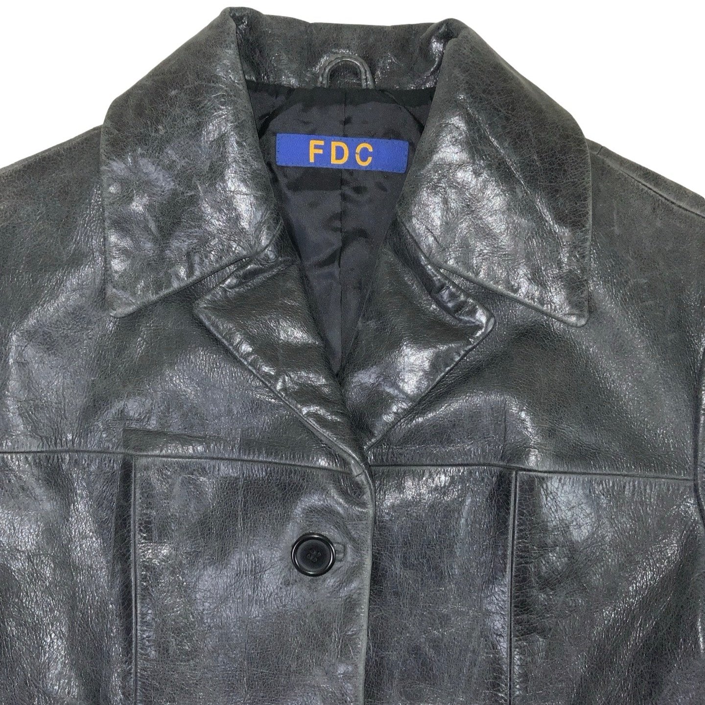 Vintage FDC Distressed Black Leather Jacket S 10 12 14