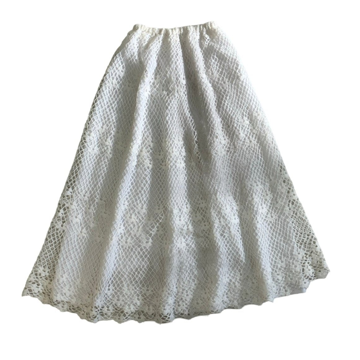 Vintage White Net Floral Design Swing Midi Skirt 6