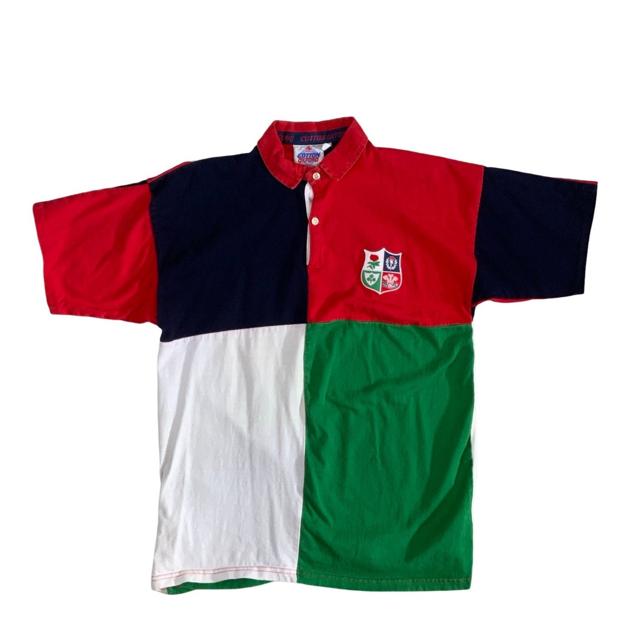 Vintage Cotton Oxford Colour Blocked Rugby Polo Shirt 42/44 L