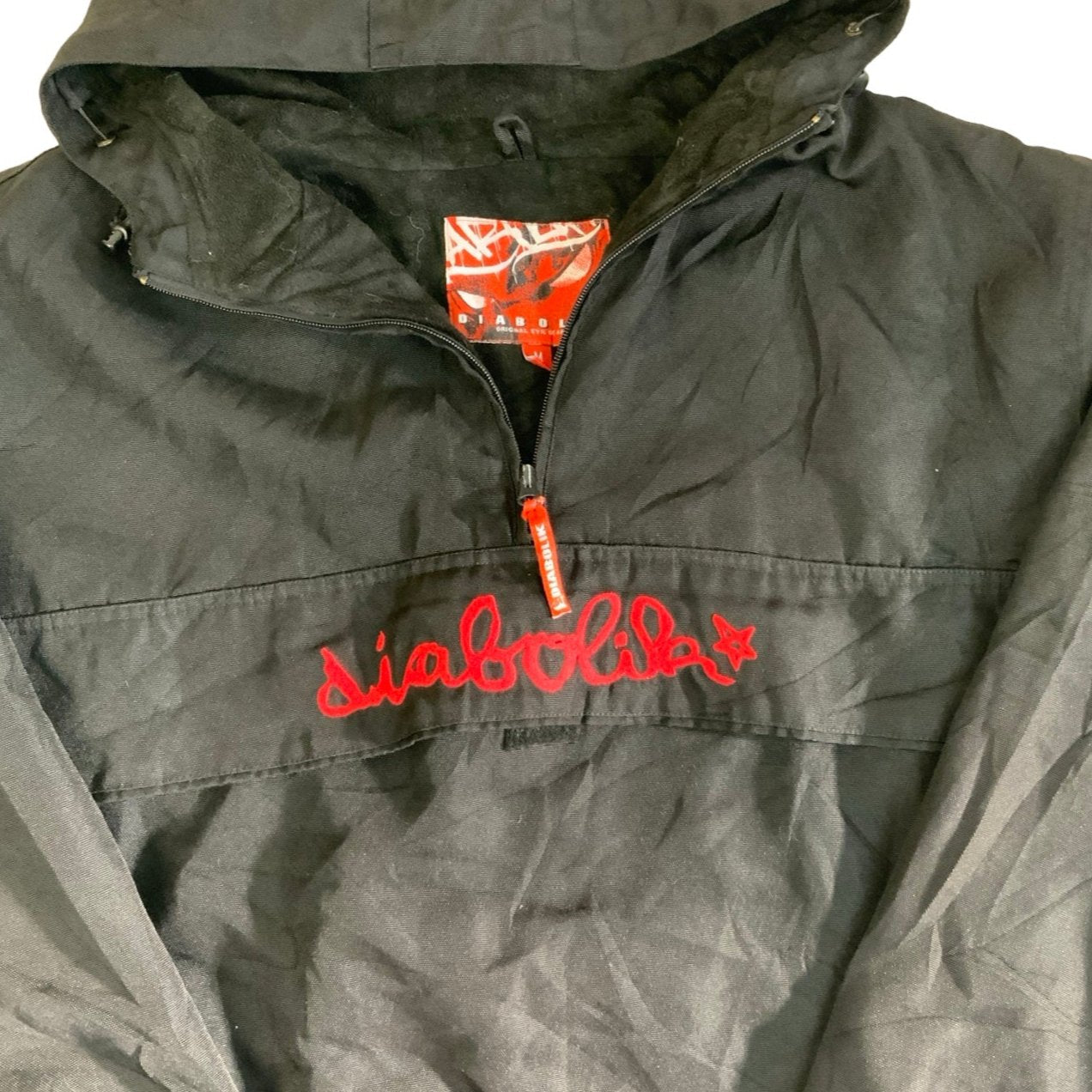 Vintage 90s Black Diabolik Pullover Windbreaker Raincoat XXL