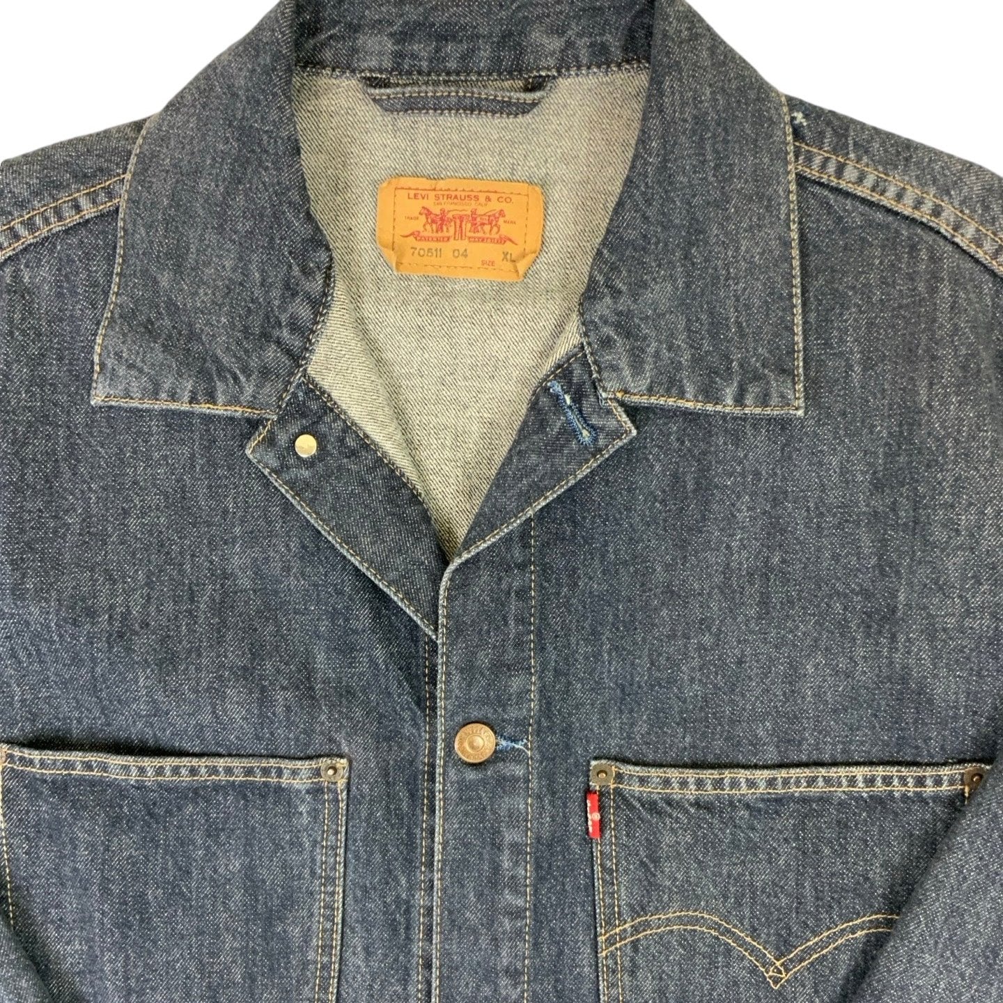 Vintage 90s Levis Faded Dark Blue Denim Jacket XL