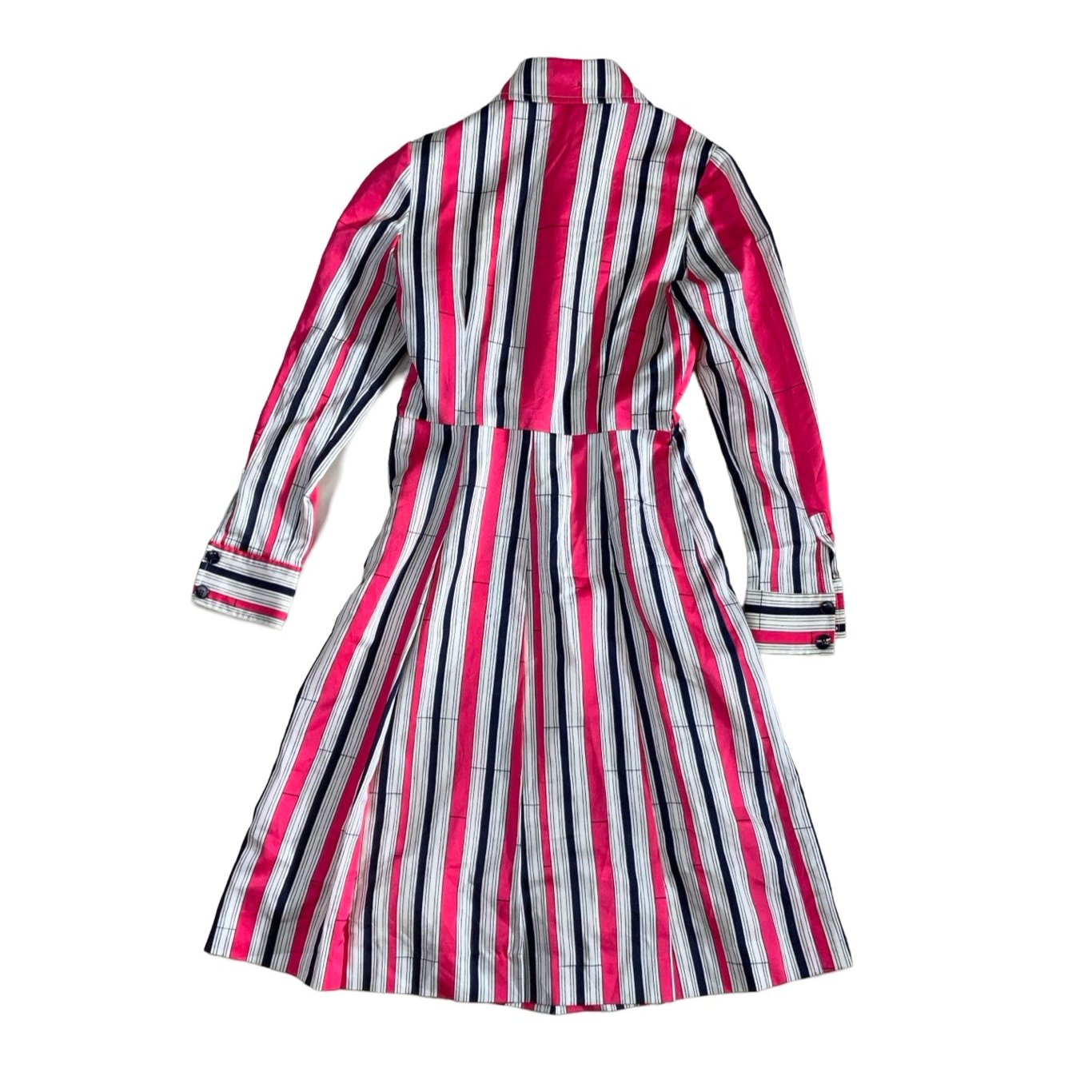 Vintage 60s 70s Pink White Black Stripe Aline Dress 6 8 10