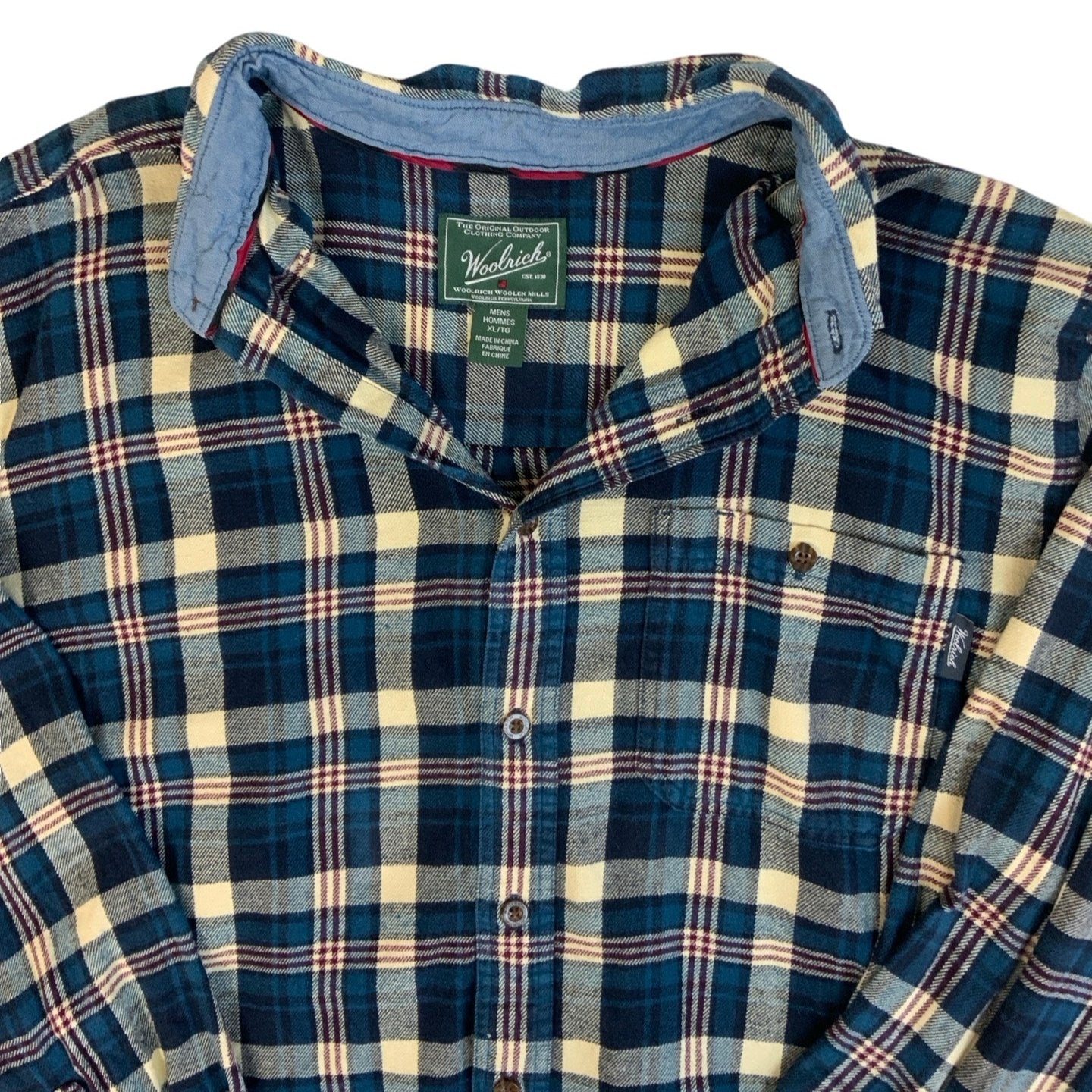 Vintage 90s Woolrich Blue Gingham Tartan Check Flannel Shirt XL XXL