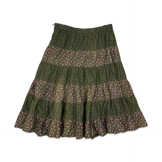 Vintage Ditsy Floral Tiered Pleated Midi Skirt 10