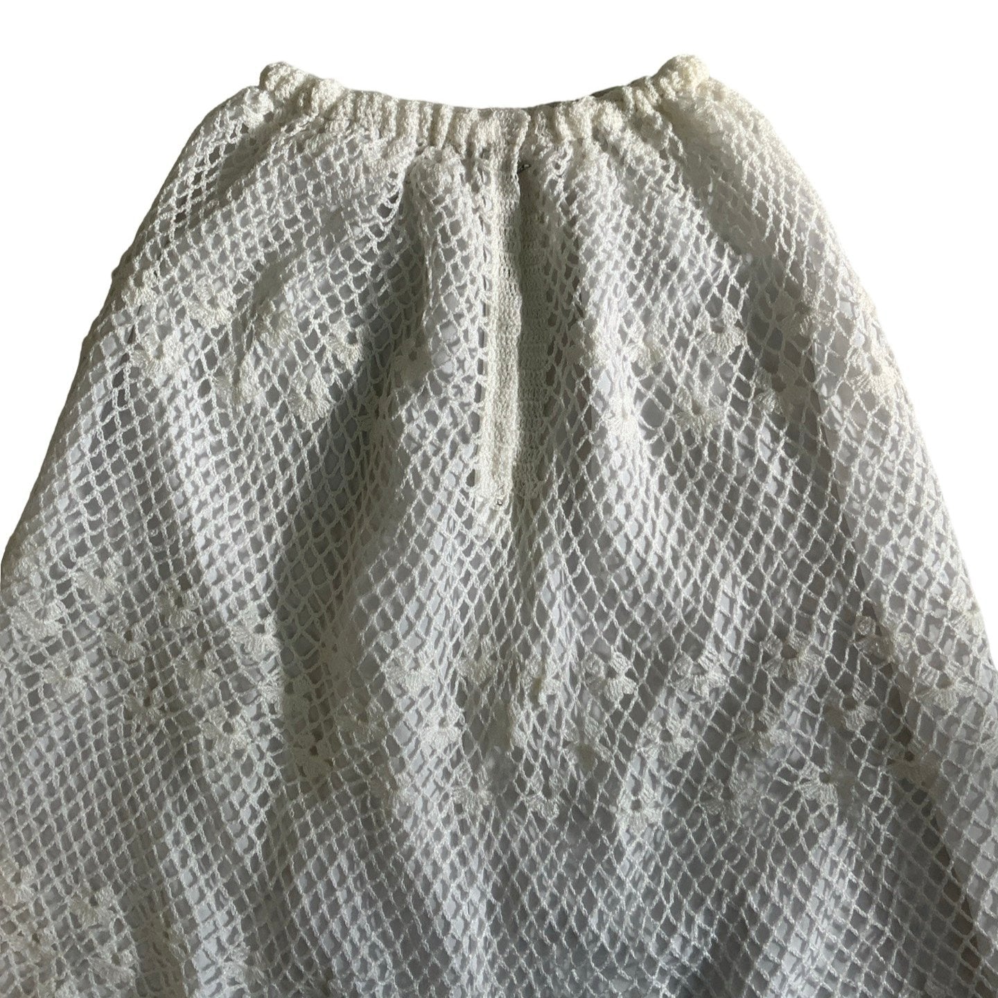 Vintage White Net Floral Design Swing Midi Skirt 6