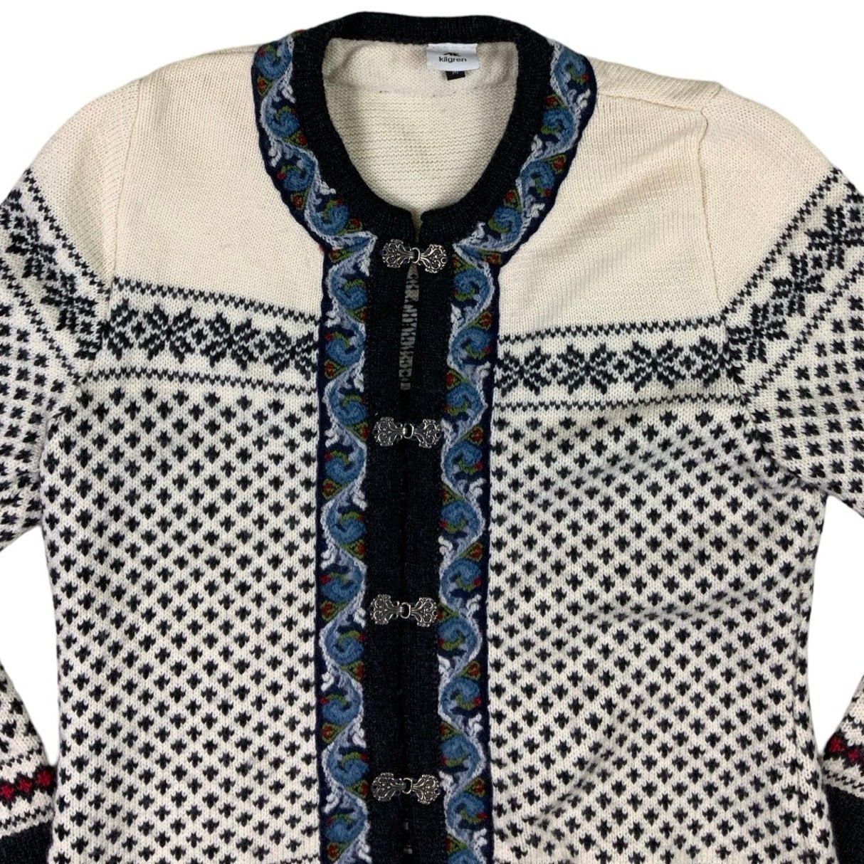 Kilgren White Fair Isle Nordic Wool Sweater Cardigan S M