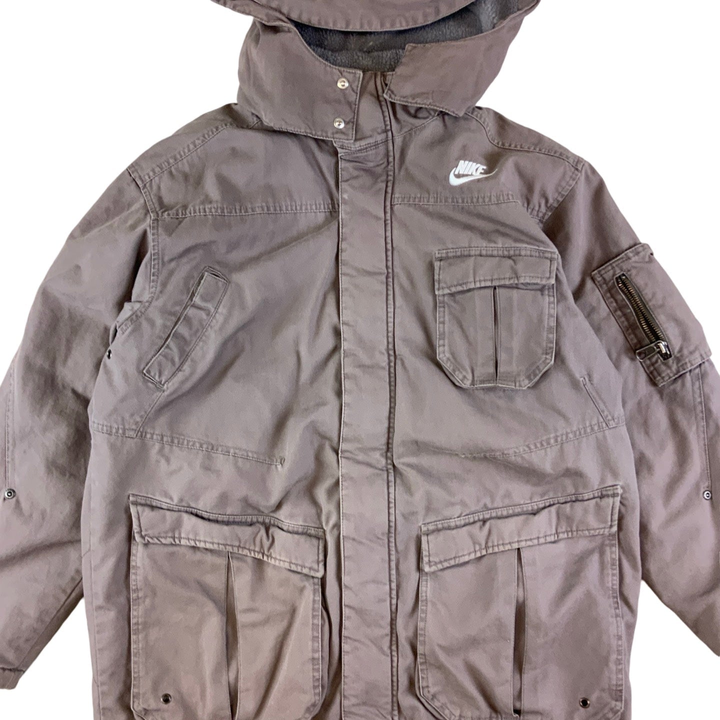 Y2K 00s Nike Brown Hooded Military Hooded Jacket M L