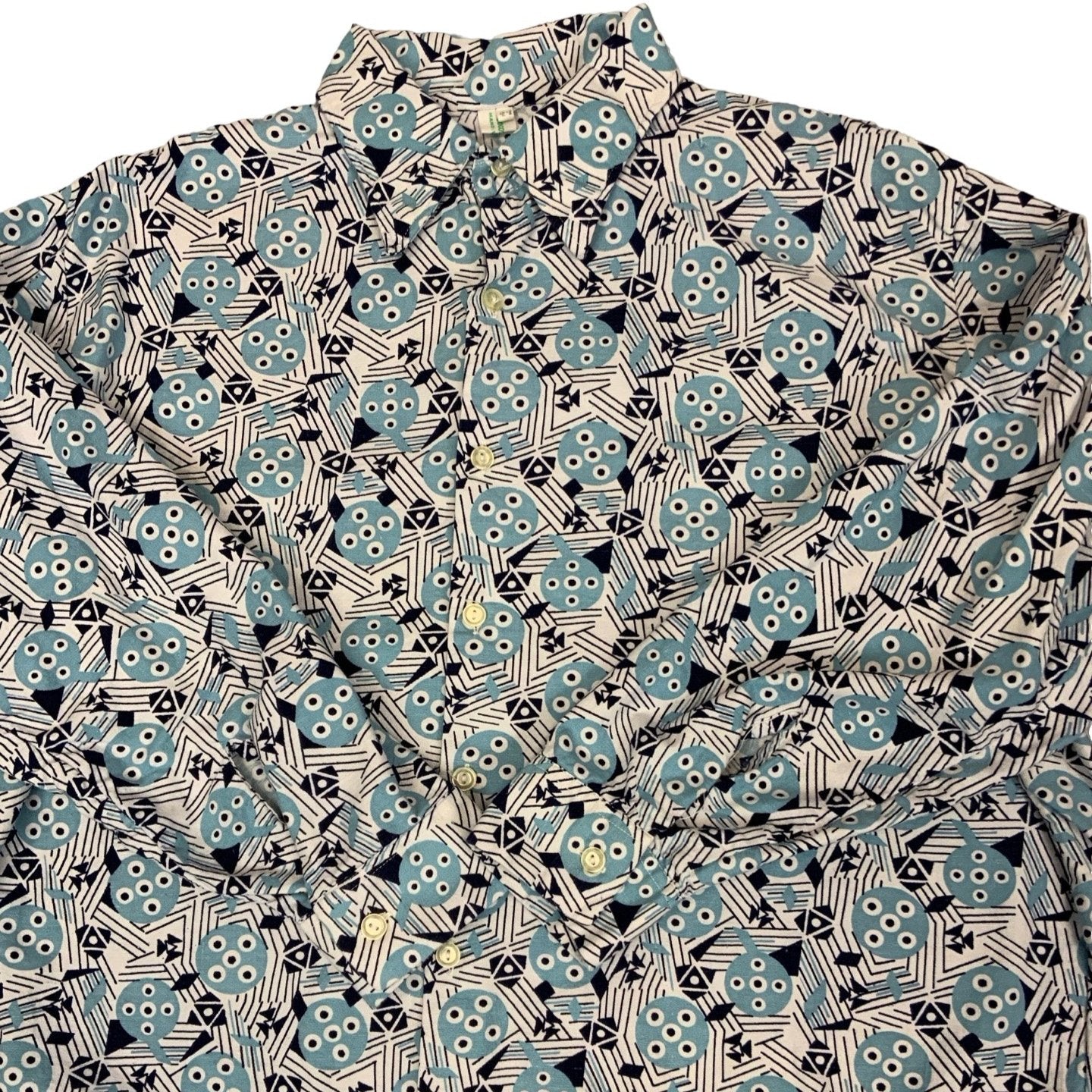 Vintage Patterned White Blue Collar Shirt 2XL 20 22