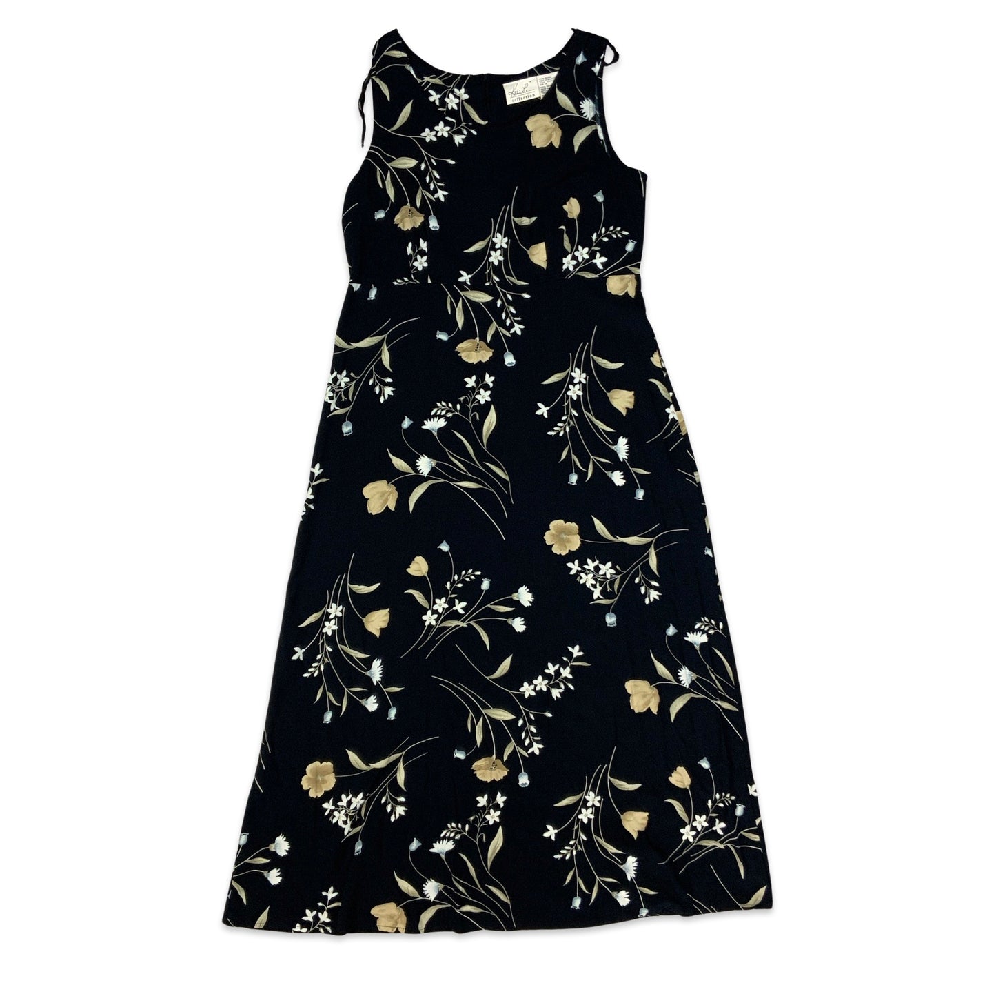 Y2K Black Sleeveless Floral Print Dress 14 16