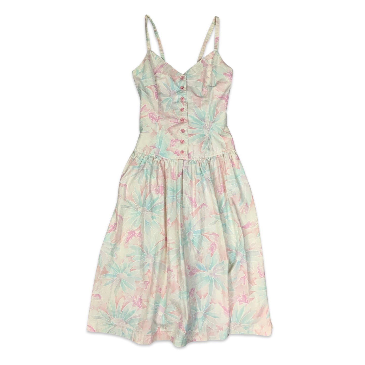 Vintage Pastel Coloured Floral Print Strappy Maxi Dress 4 6