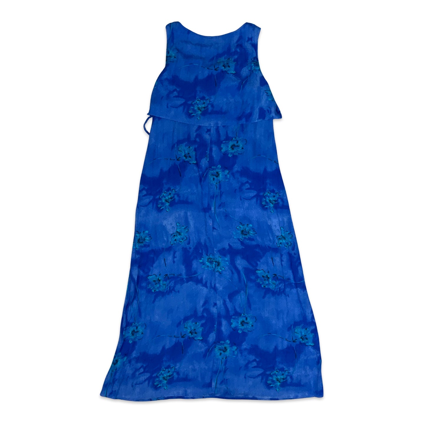 Y2K Blue Floral Sleeveless Maxi Dress 10 12