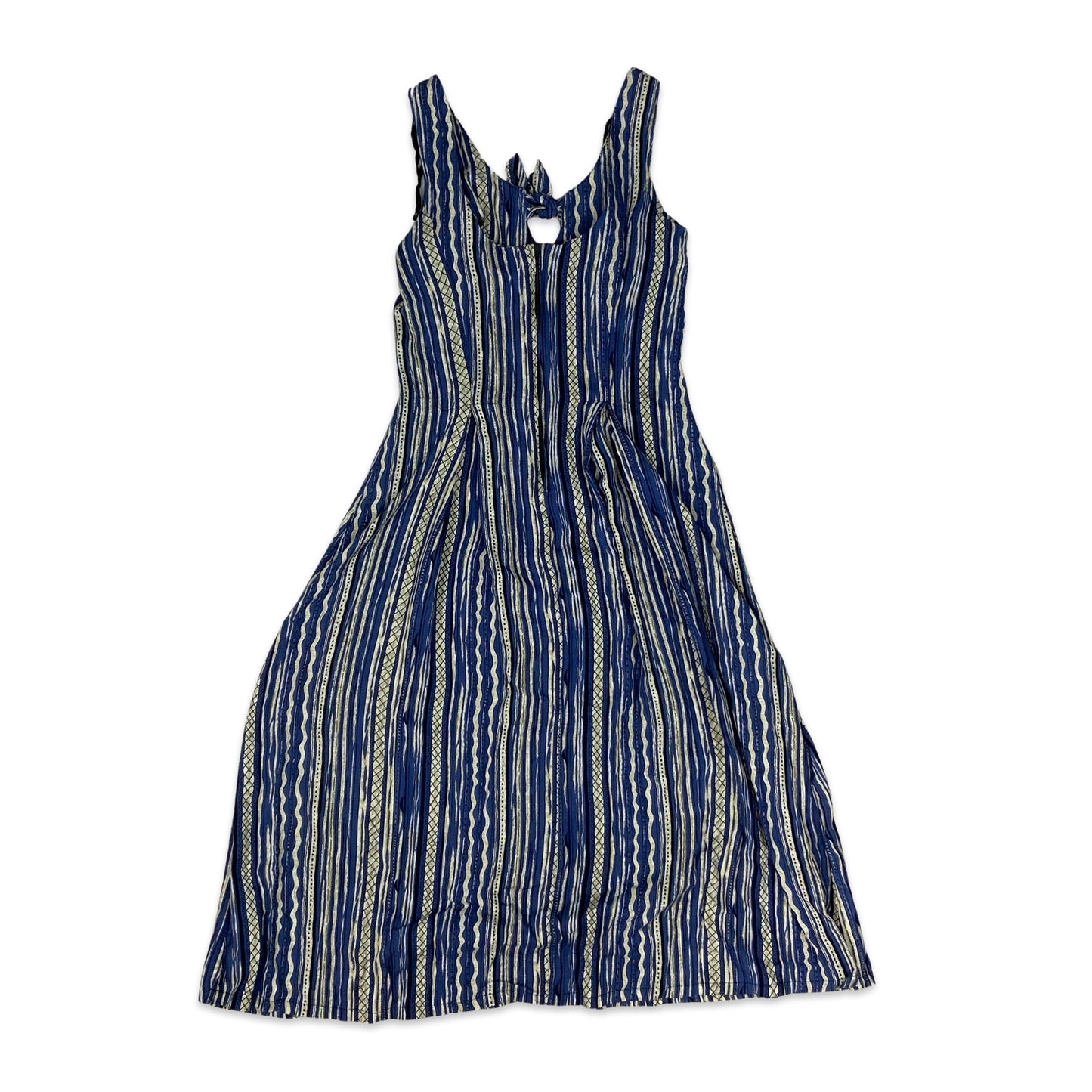 Y2K Blue & Grey Striped Sleeveless Maxi Dress 6 8