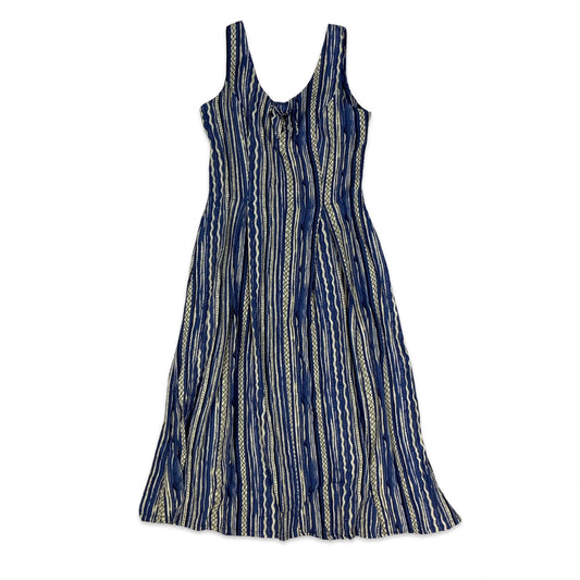 Y2K Blue & Grey Striped Sleeveless Maxi Dress 6 8