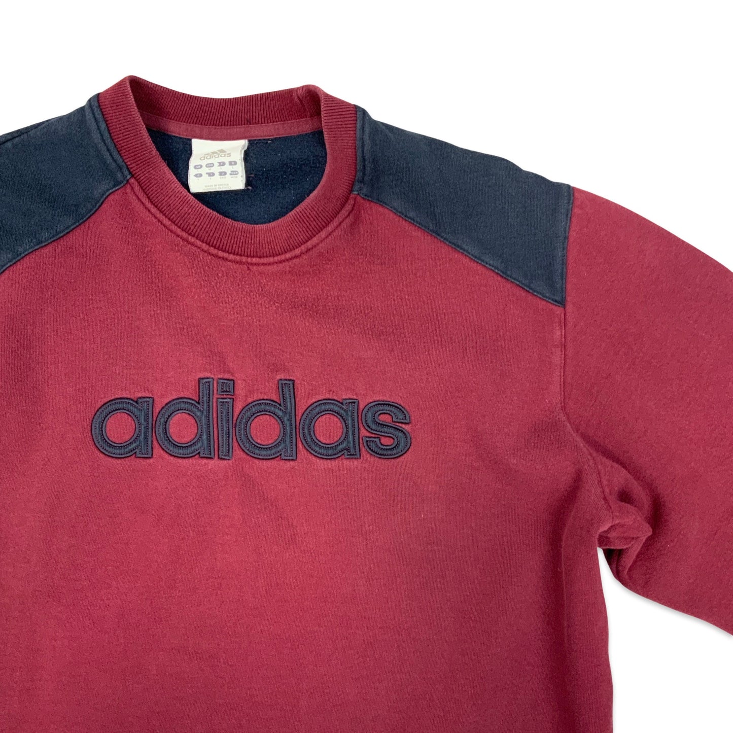 Vintage 00's Adidas Maroon & Navy Spell Out Crew Neck Sweatshirt M L