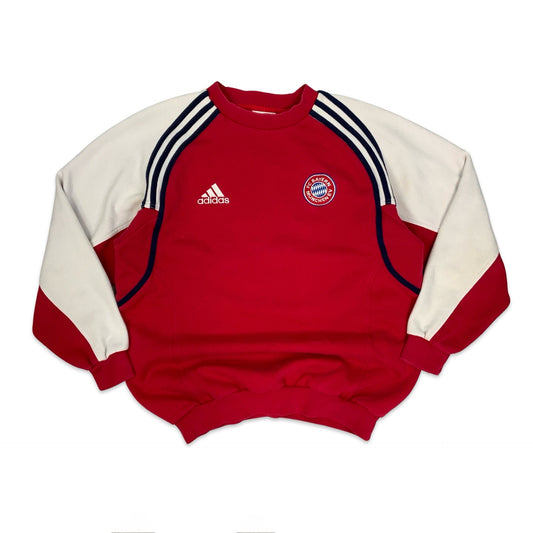 Vintage Y2K Adidas Bayern Munich Red & White Crew Neck Sweatshirt L XL