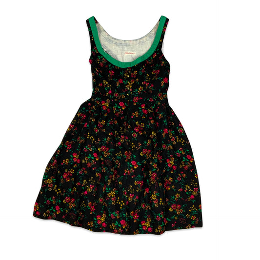 Vintage Black Floral Print Sleeveless Pleated Dress 8