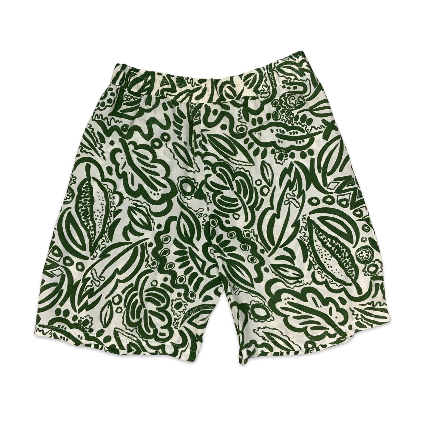 Vintage Green & White Abstract Print Pleated Shorts 18