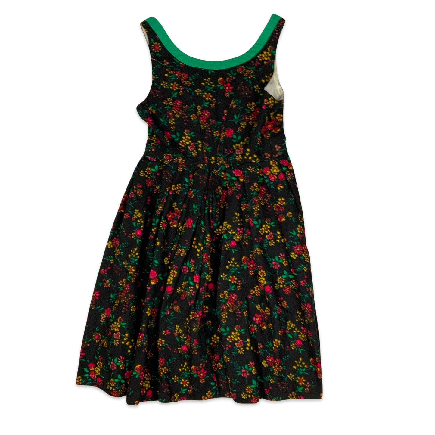 Vintage Black Floral Print Sleeveless Pleated Dress 8