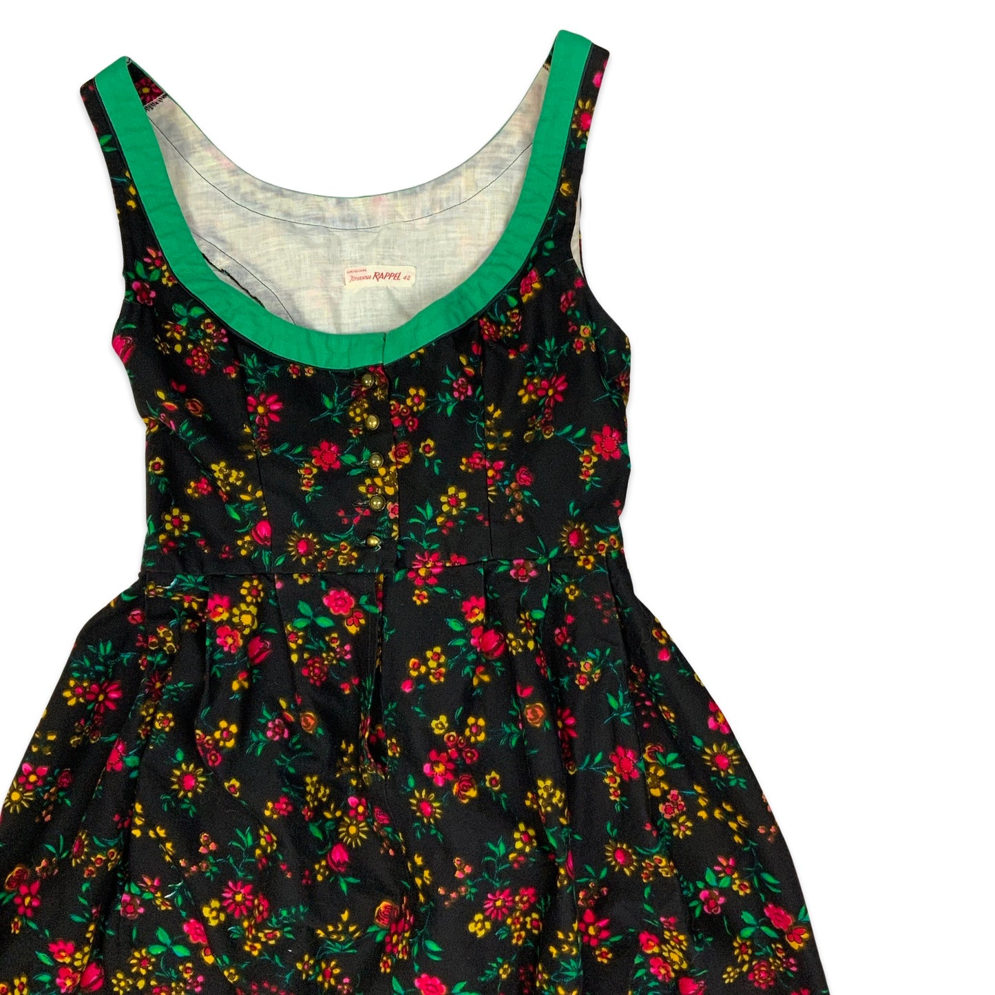 Vintage Black Floral Print Sleeveless Pleated Dress 8