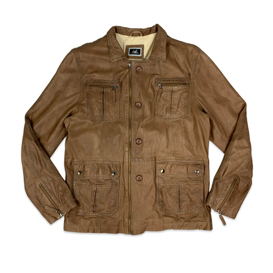 Y2K Brown Leather Jacket M L