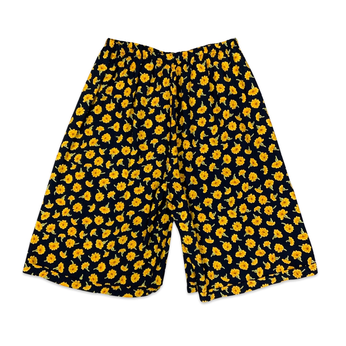 Vintage Navy & Yellow Flower Print Shorts 10 12 14 16 18