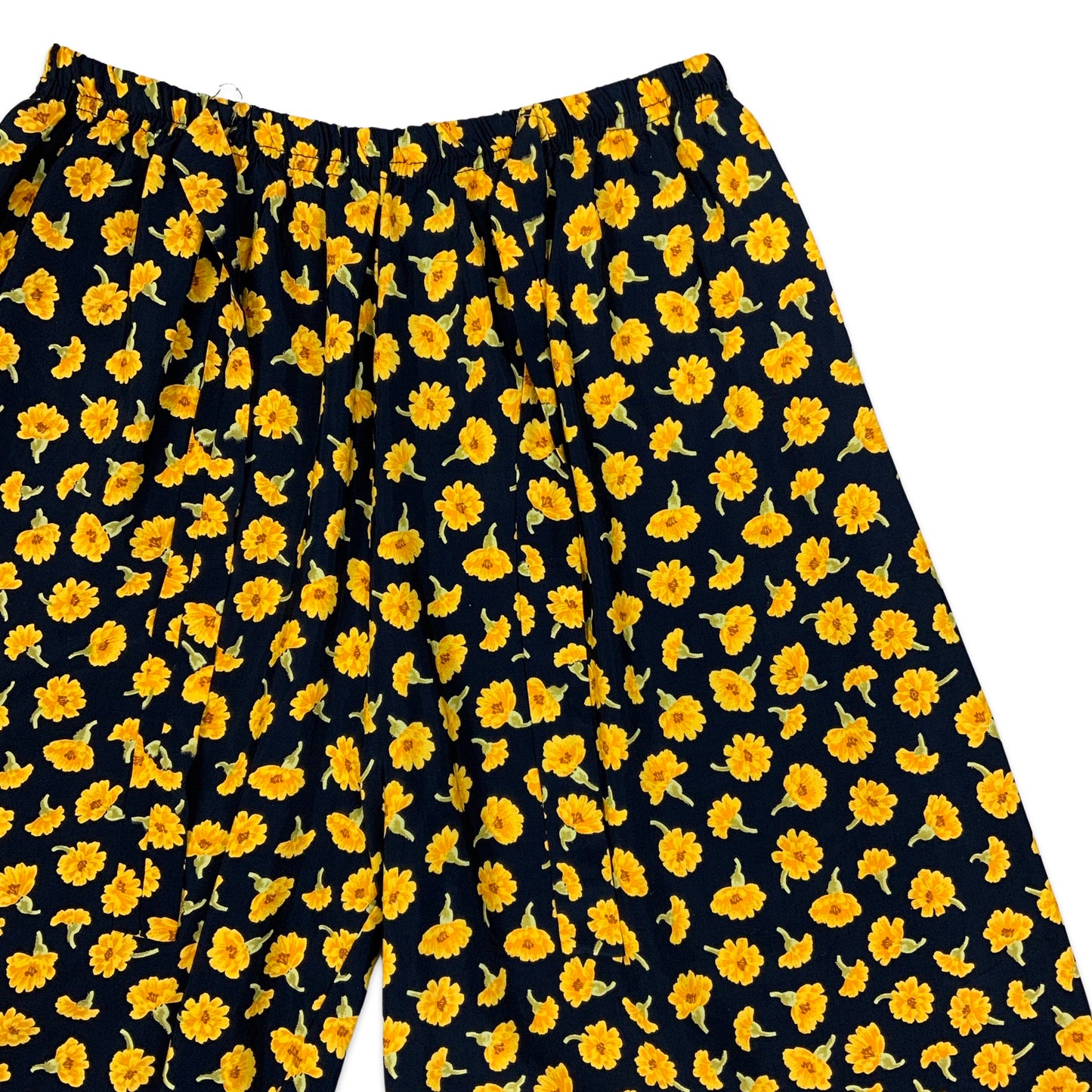 Vintage Navy & Yellow Flower Print Shorts 10 12 14 16 18