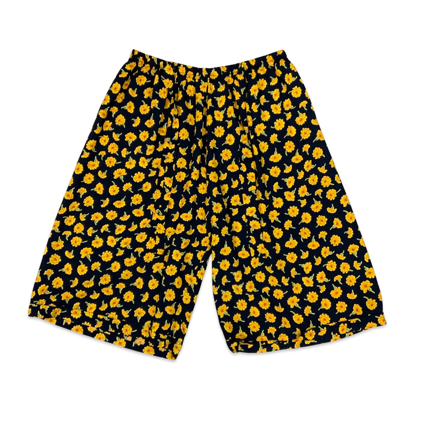 Vintage Navy & Yellow Flower Print Shorts 10 12 14 16 18