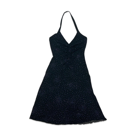 Y2K Black Glittery Halterneck Midi Dress 8