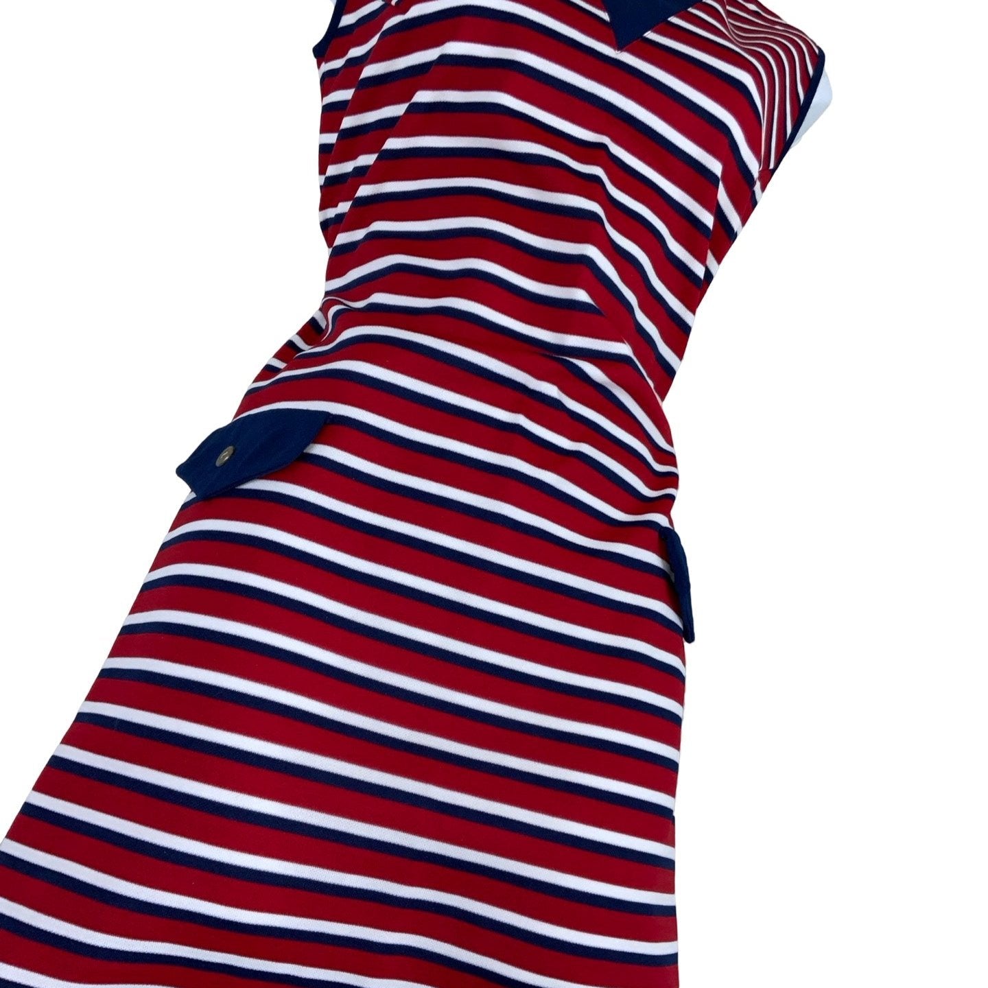 Vintage 60s 70s ‘Miloty’ Red Blue Stripe V-Neck Shift Dress 10 12