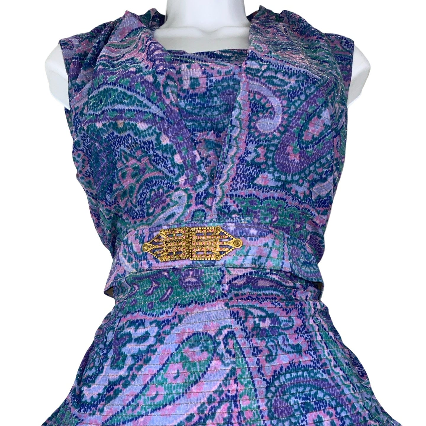 Vintage 60s 70s ‘Création Lima Exclusiv’ Purple Green Pink Blue Tiered Maxi Dress 8 10