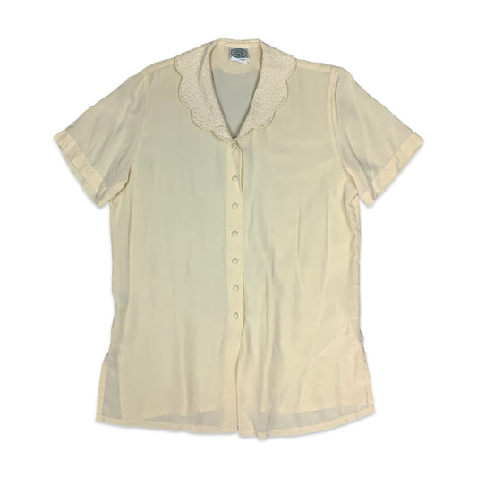 Vintage Cream Laura Ashley Silk Button Up Blouse 14 16