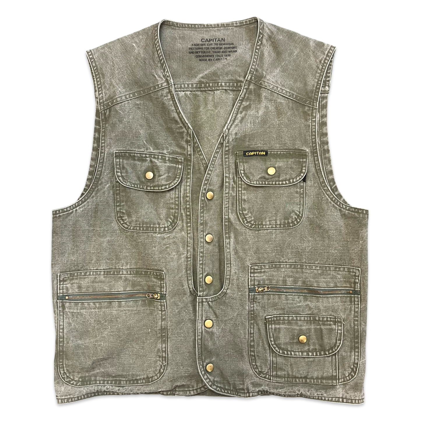 Vintage Green Canvas Workwear Utility Vest M