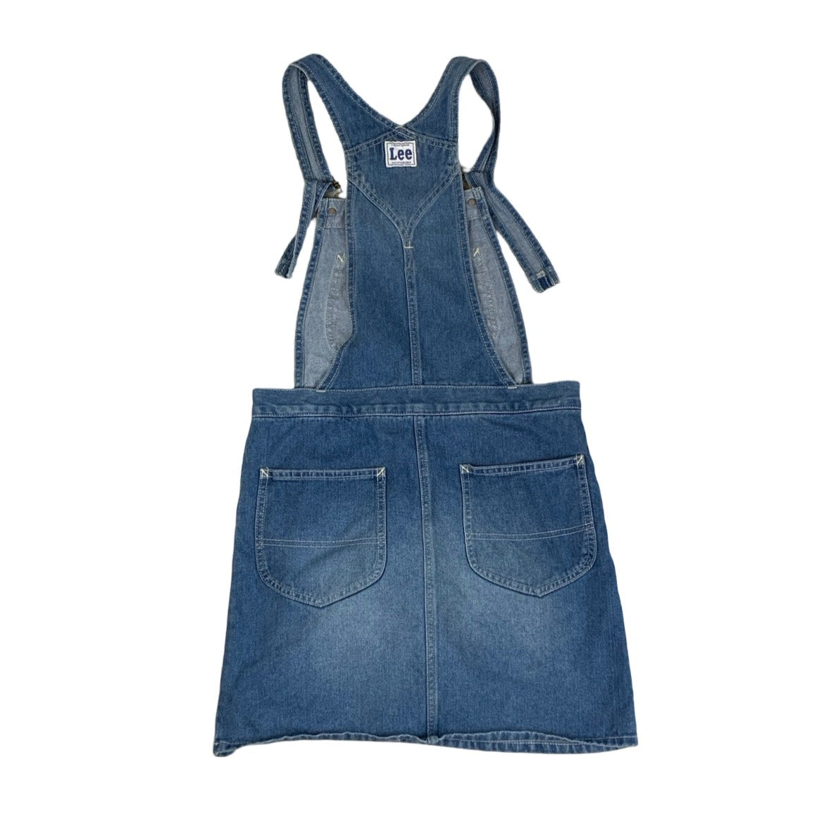 Vintage 90s Lee Sanforized Dungaree Pinafore Denim Mini Dress 10 12 S M