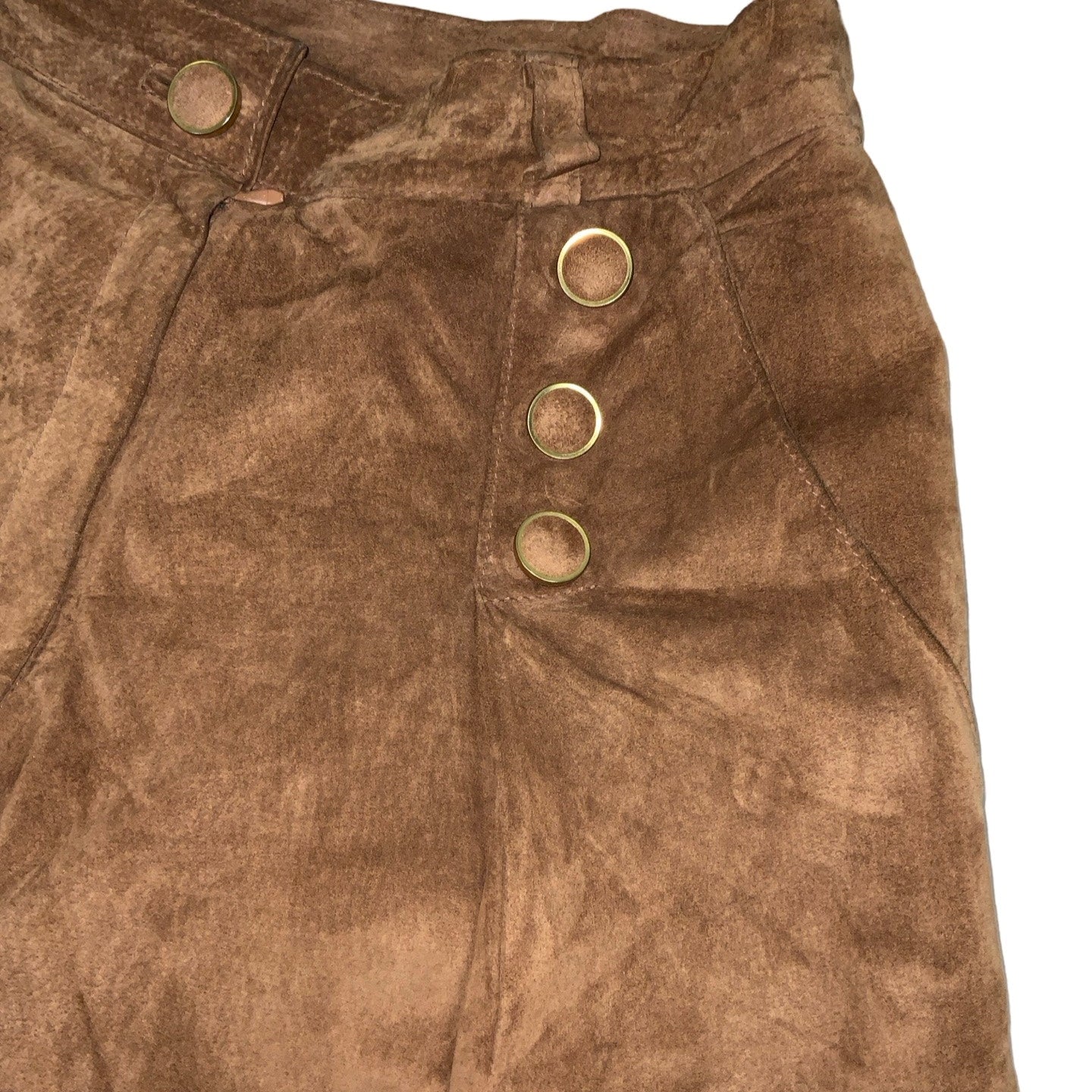 Vintage 60s 70s 'Design' High Waisted Brown Suede Culotte Shorts 10 12