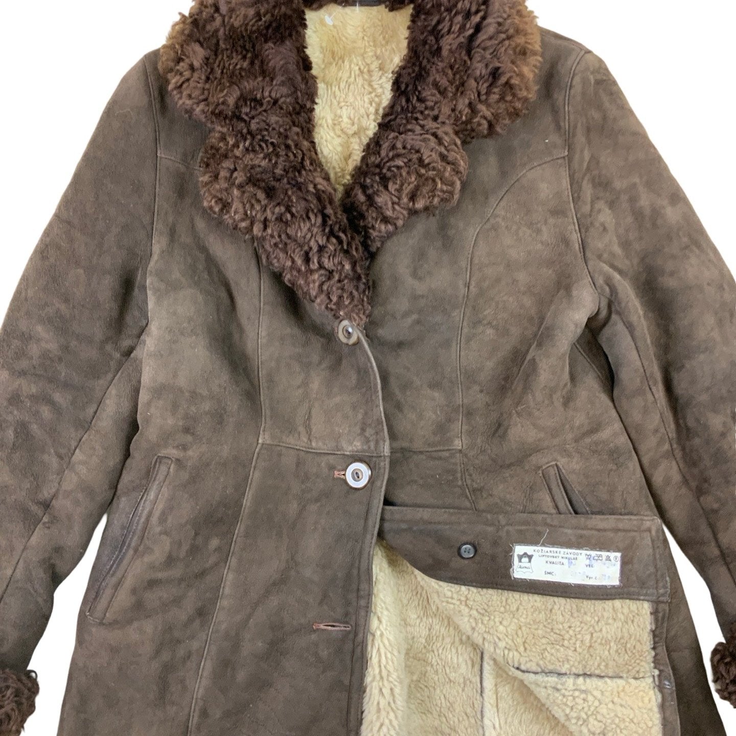 Vintage Brown Long Shearling Coat M 12 14