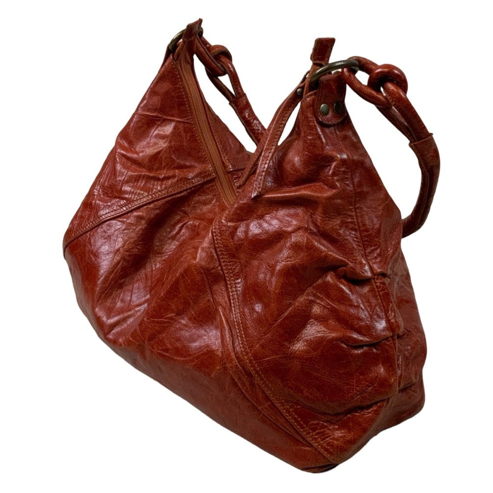 Vintage 00s Y2k Red Rustic Leather Hobo Shoulder Bag