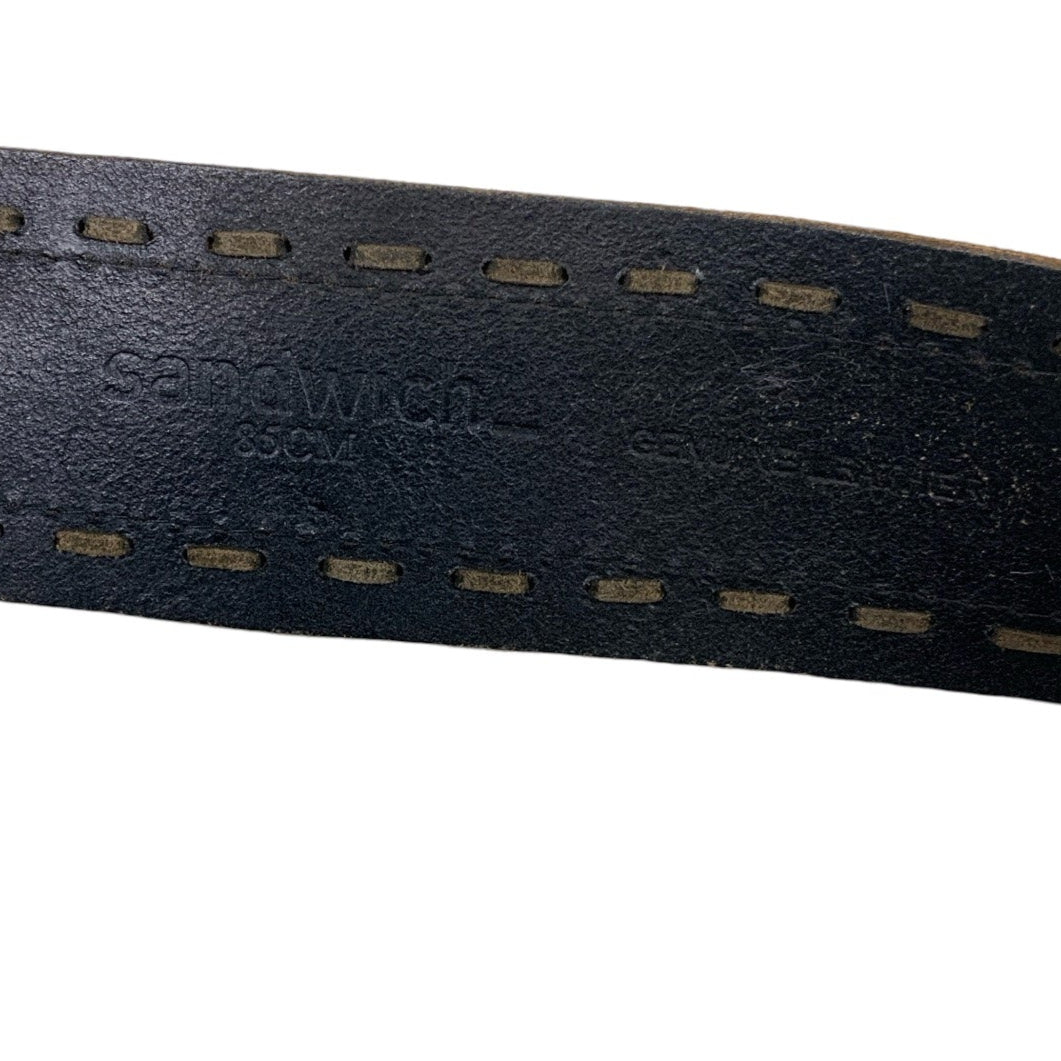 Vintage 90s 00s y2k 'Sandwich' Thick Black Leather Stitched Cross Attachment Buckle Belt