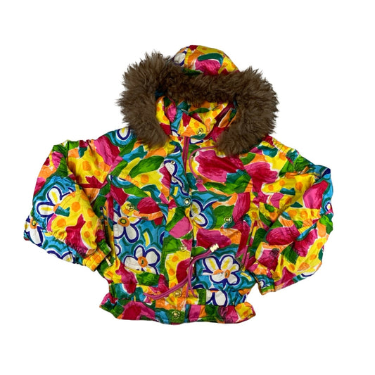 Vintage 80s 90s ‘Ellesse GoldWin’ Yellow Blue Green Red Floral Vibrant Crop Ski Puffer Coat S 10 12