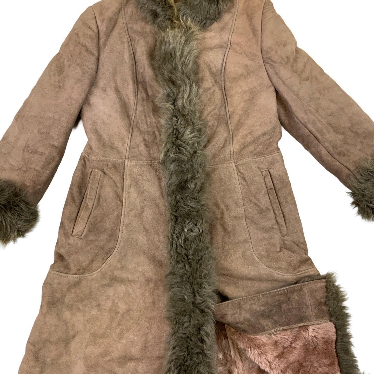 Vintage Long Shearling Brown Coat 12 14