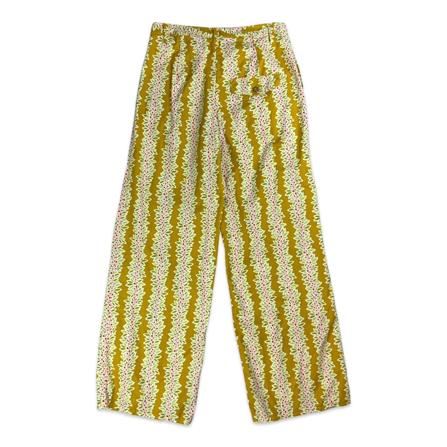 Vintage Yellow Floral Wide Leg Trousers 6 8 10
