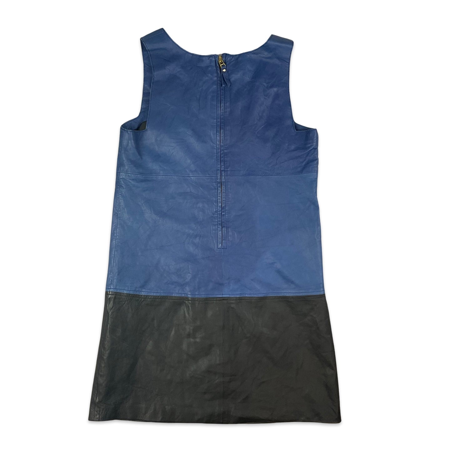 90s Blue & Black Leather Shift Dress