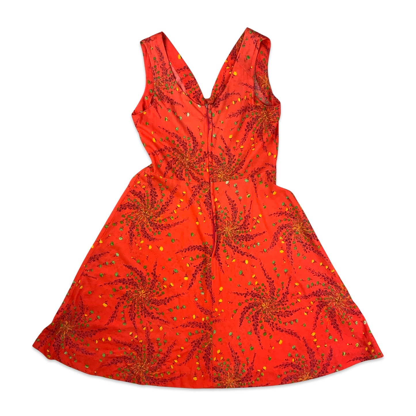 Vintage Orange Floral Summer Dress 6 8 10