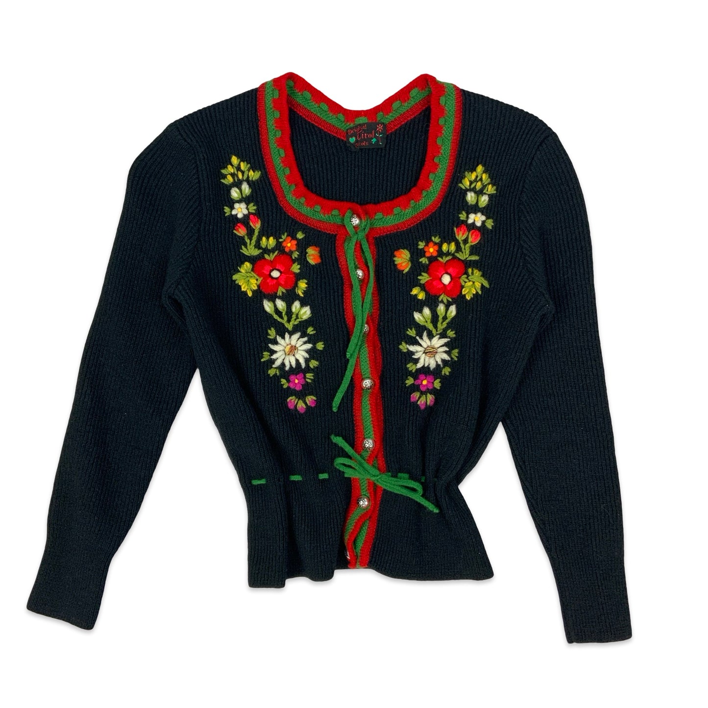 Vintage Black & Floral Embroidered Cardigan 8 10