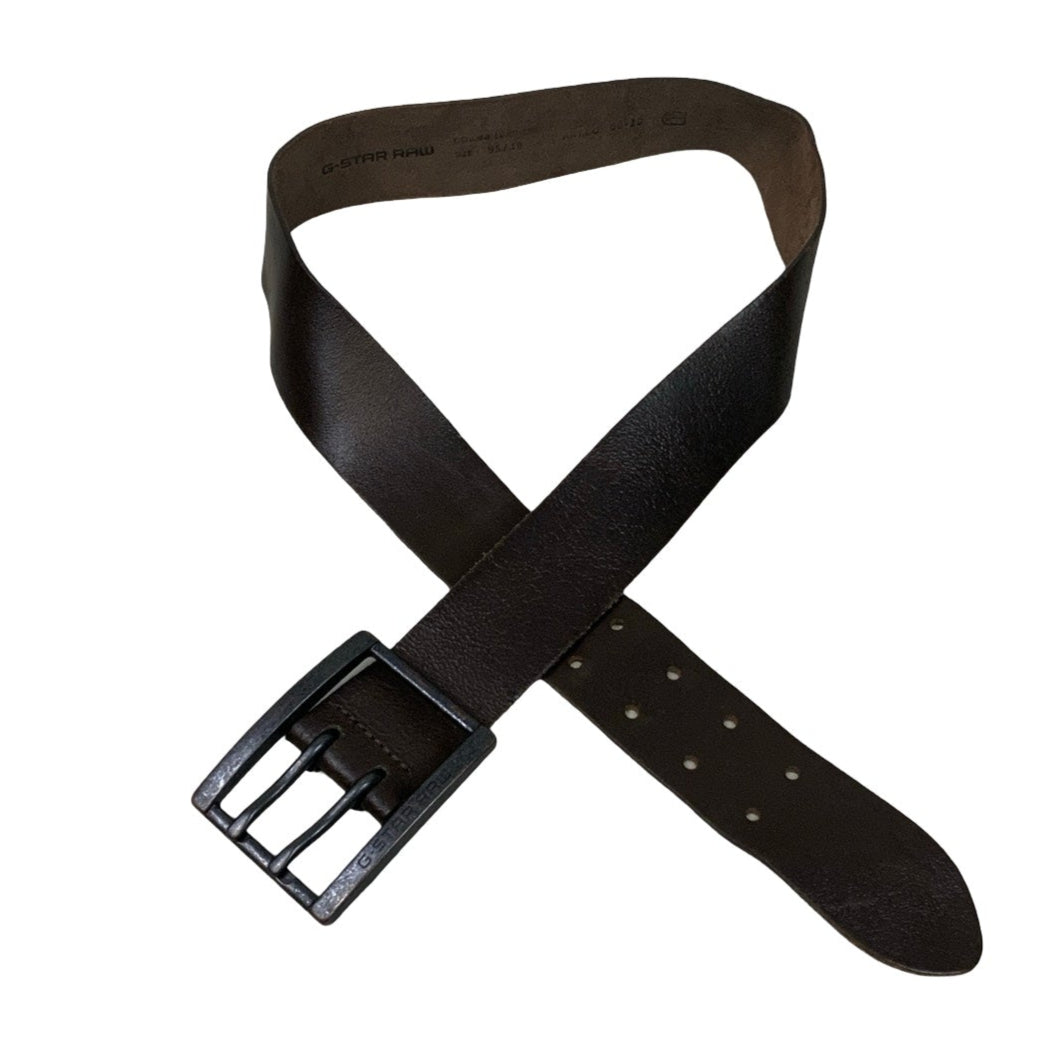 Vintage 90s ‘G-Strar Raw’ Dark Brown Distressed Leather Buckle Belt