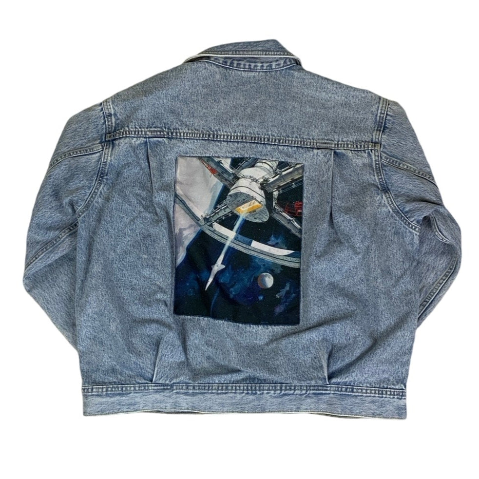 2001 RARE Kubrick Space Odyssey Light Blue Distressed Denim Jacket L XL